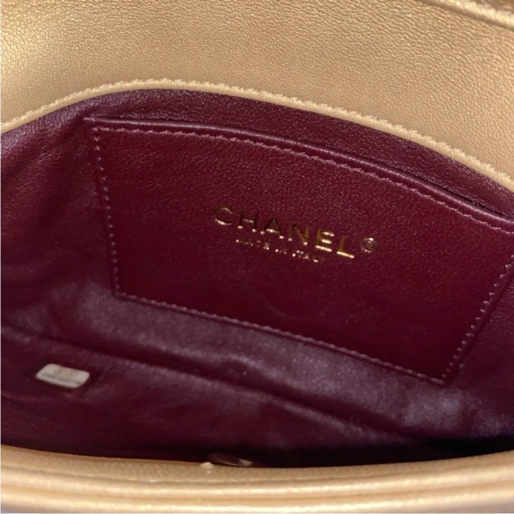 Authentic Rare Chanel Gold Pearl-Studded Flap Hand Bag